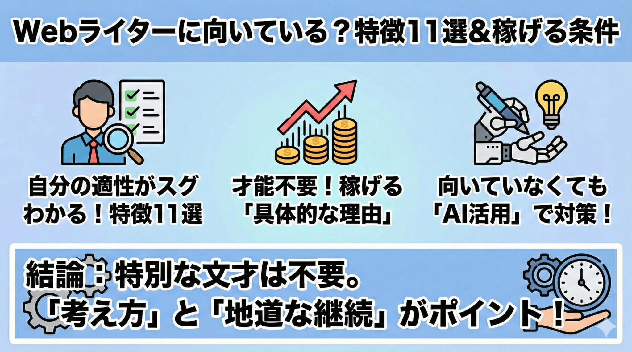 Webライターに向いている人の特徴11選｜才能がなくても稼げる条件のまとめ