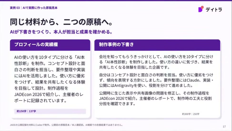 同じ材料から、二つの原稿へ。